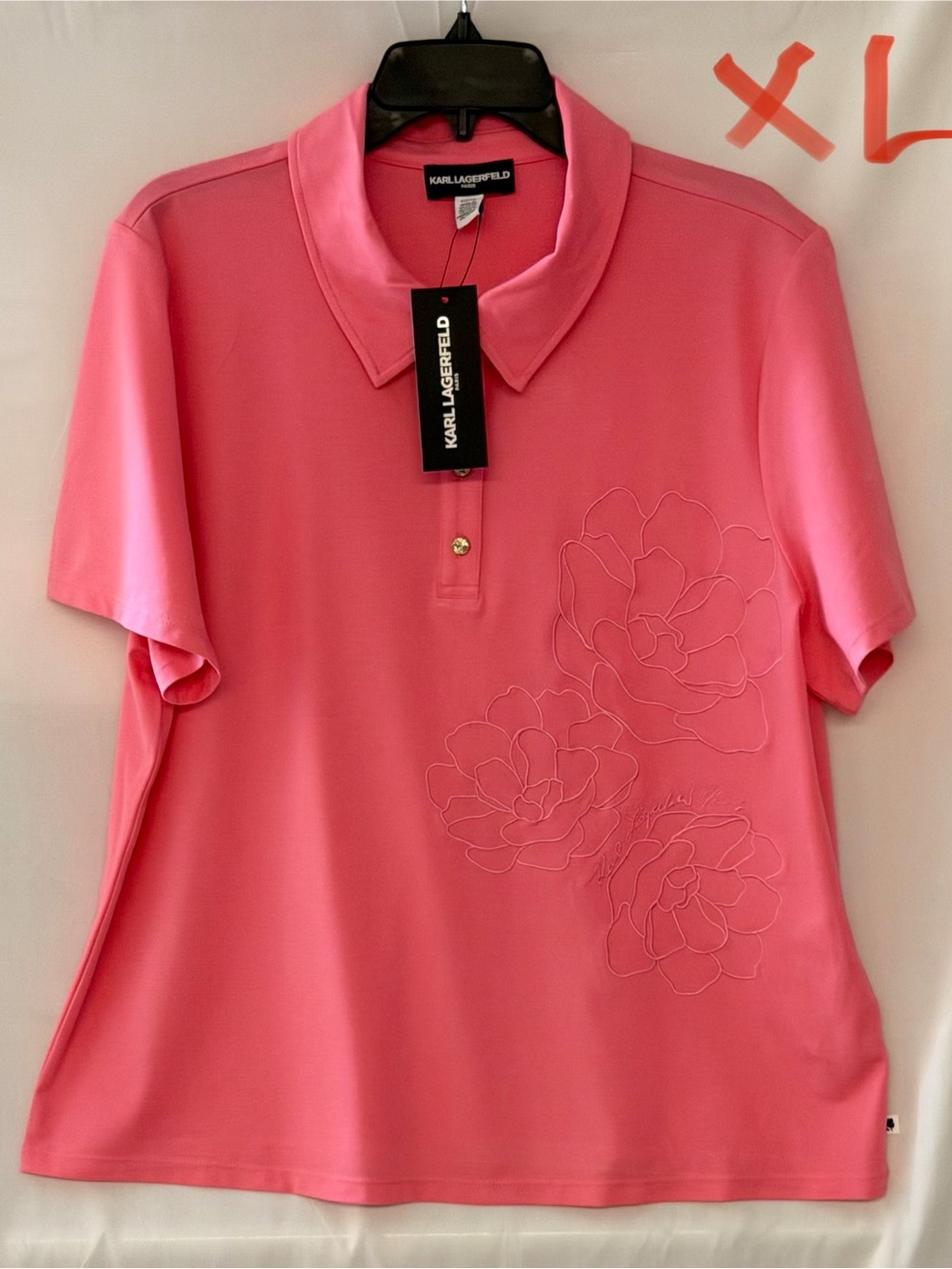 Karl Lagerfeld Pink Short-Sleeve Polo with Floral Outline